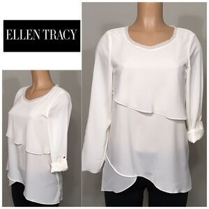 Ellen Tracy ivory drape tiered blouse. NWOT
